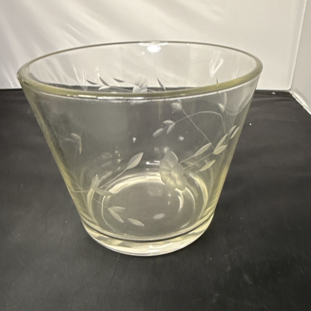 Vintage Princess Heritage House Crystal Ice Bucket Etched Floral Design 5"X5.75"